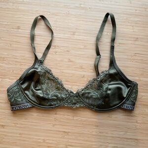 Lounge Underwire Lace & Satin Bralette in Olive Green